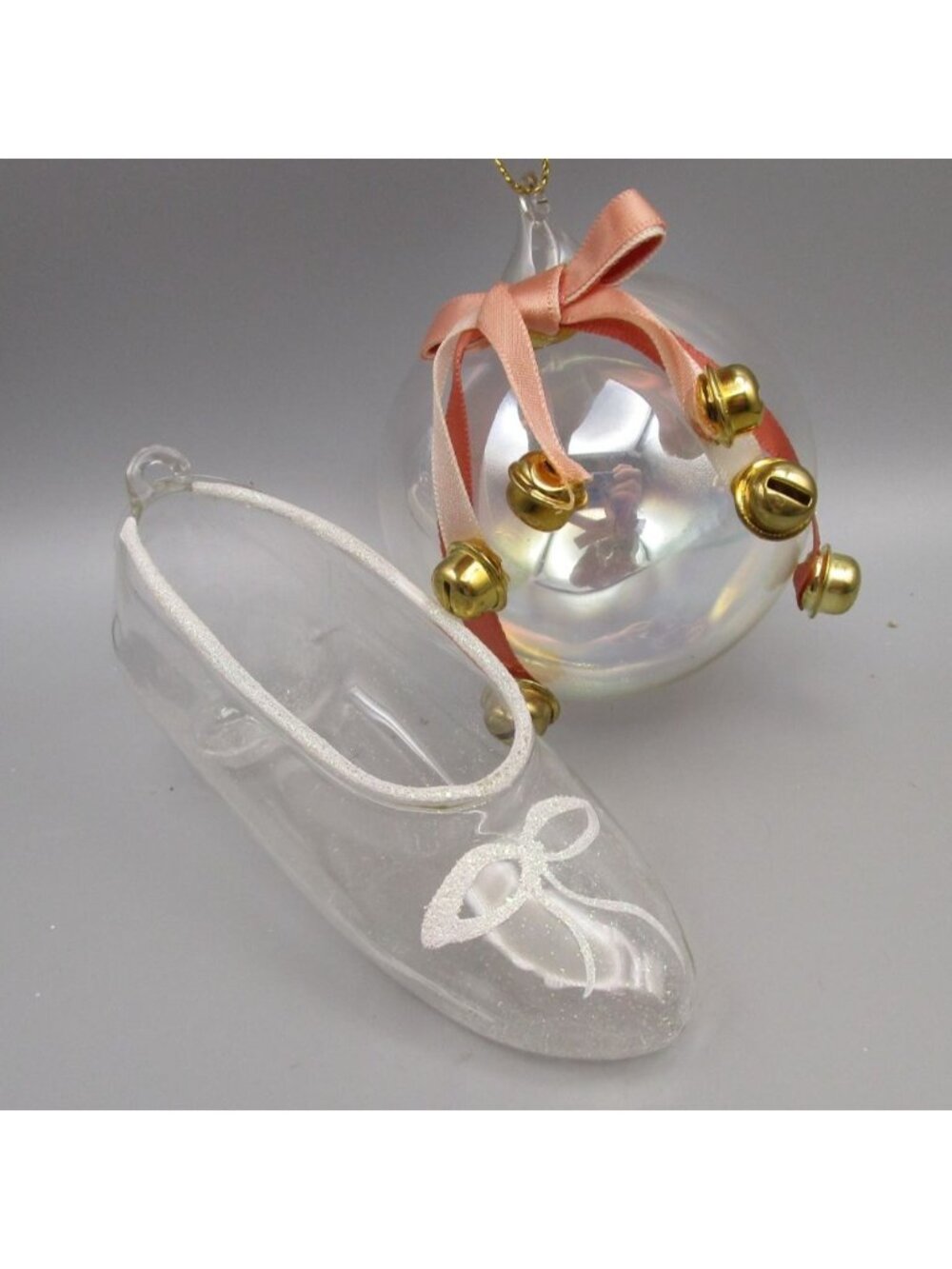 Glass Slipper Iridescent Ball Vintage Ornament Set One Silvestri Ribbon Glitter